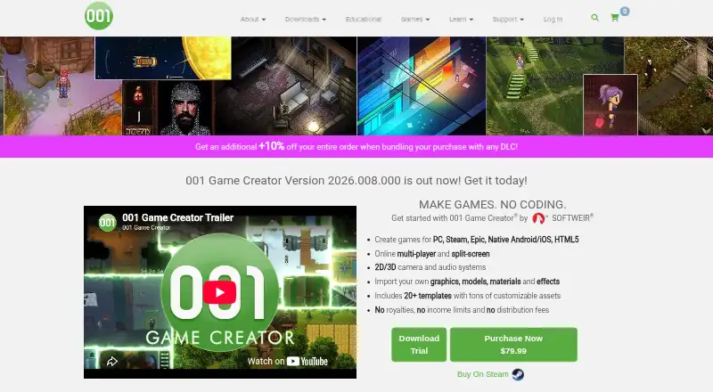 The 001 Game Creator homepage