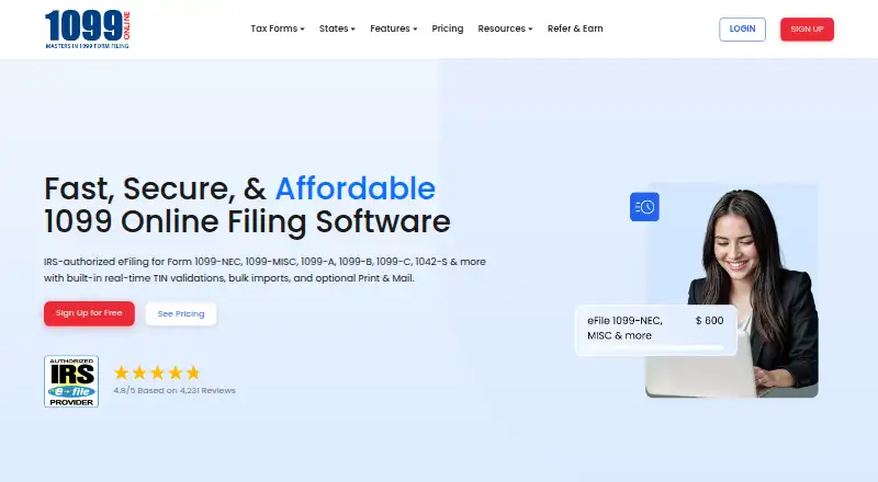 The 1099Online homepage