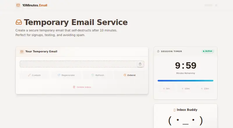 The 10Minutes.Email homepage