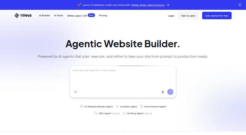 The 10Web homepage