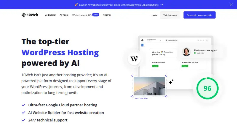 The 10Web homepage