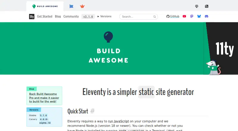 The Eleventy homepage