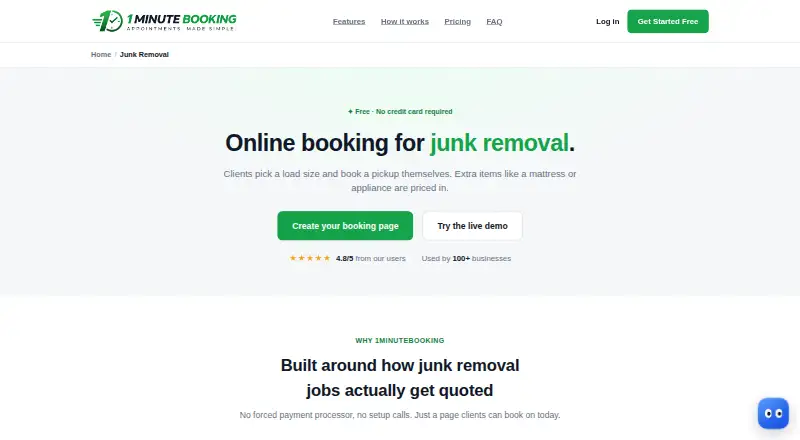 The 1minutebooking homepage