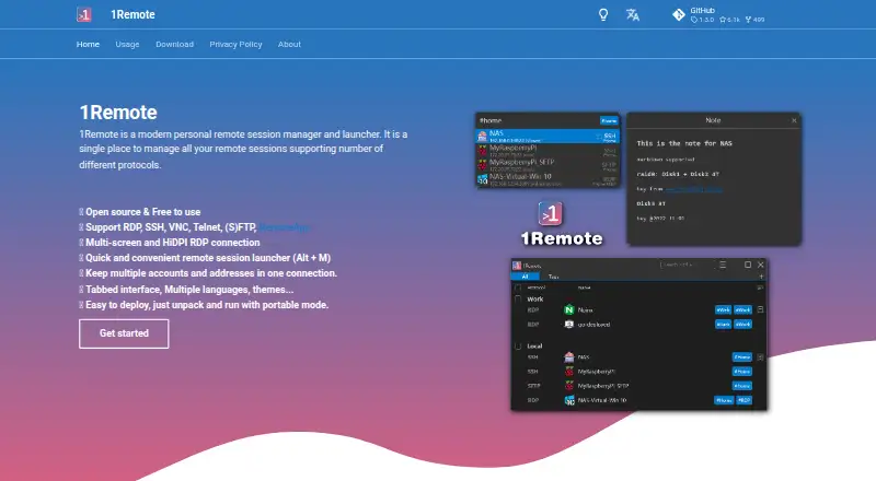 The 1Remote homepage