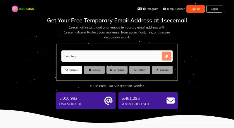 The 1secemail homepage