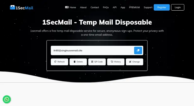 The 1SecMail homepage