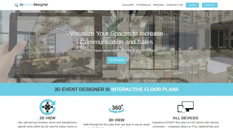 The 3D Event Designer homepage