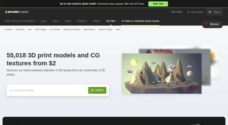 The 3DOcean homepage