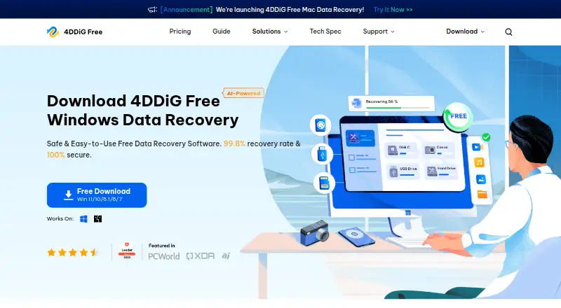 The 4DDiG Data Recovery homepage