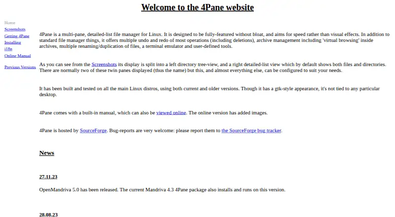 The 4Pane homepage