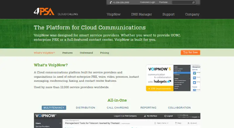 The 4PSA VoipNow homepage