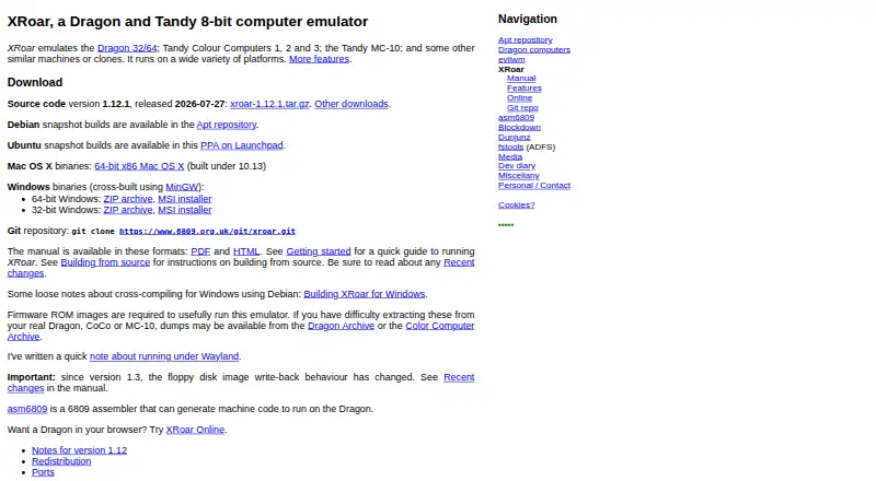 The XRoar homepage