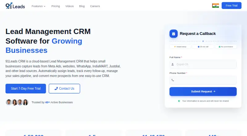 The 91Leads CRM homepage