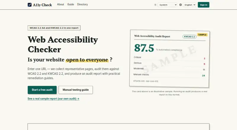 The A11y Check homepage