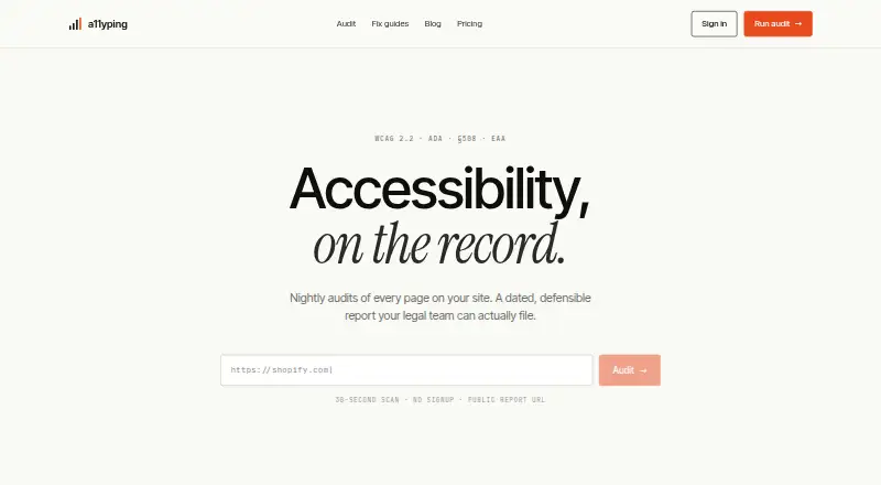 The A11yPing homepage