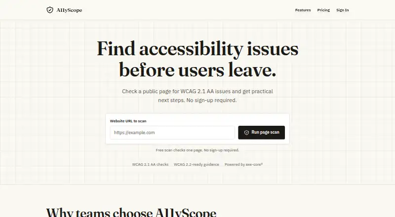 The A11yScope homepage
