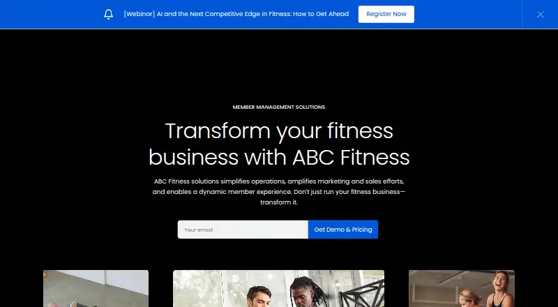 The ABC Fitness homepage