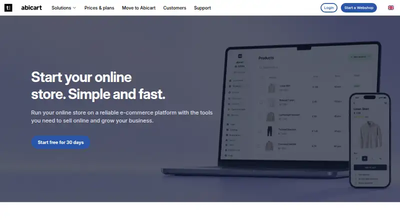 The Abicart homepage