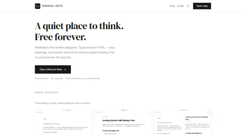 The Minimal Note homepage