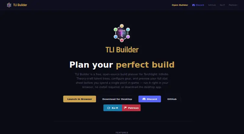 The TLI Builder homepage
