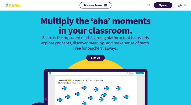 The Zearn Math homepage