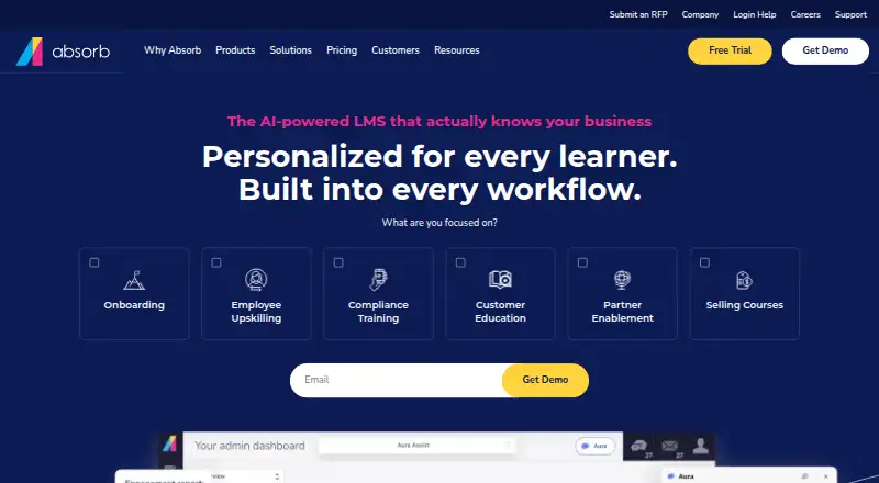 The Absorb LMS homepage