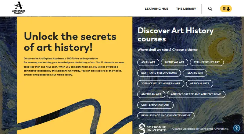 The Art Explora Academy homepage