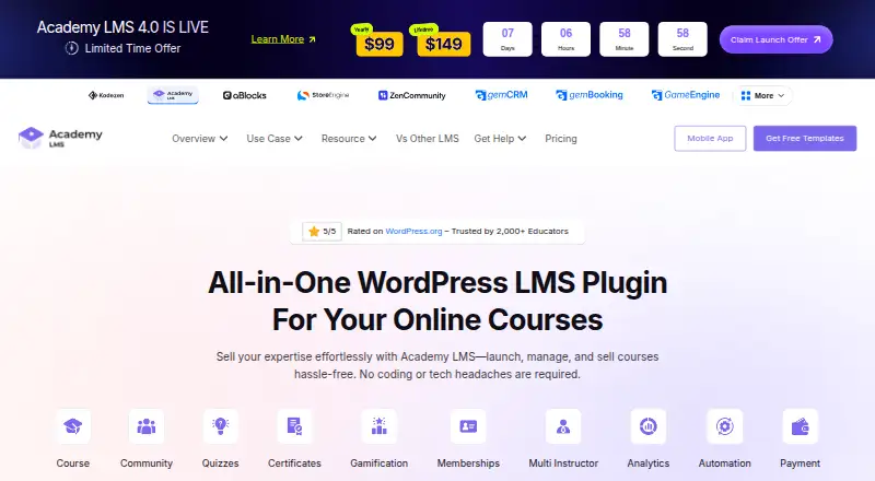 The Academy LMS homepage
