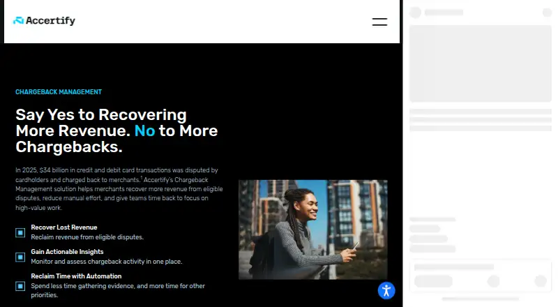 The Accertify Chargeback Management homepage
