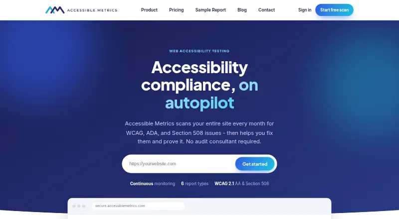 The Accessible Metrics homepage
