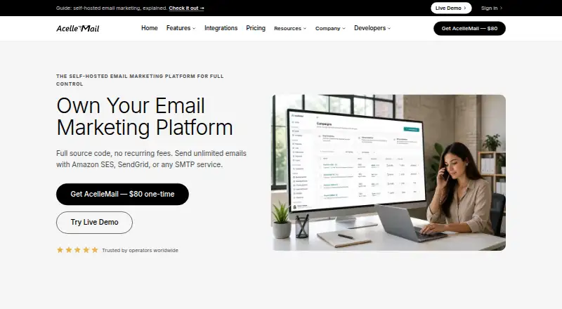 The AcelleMail homepage