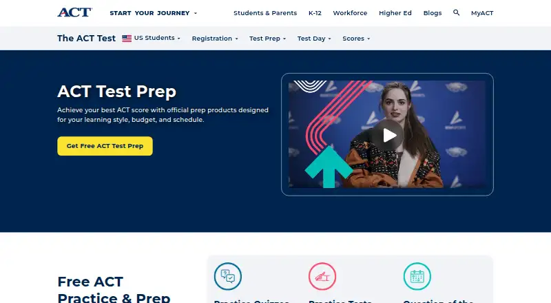 The ACT Test Preparation homepage