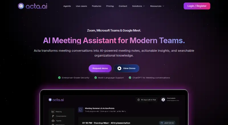 The Acta homepage
