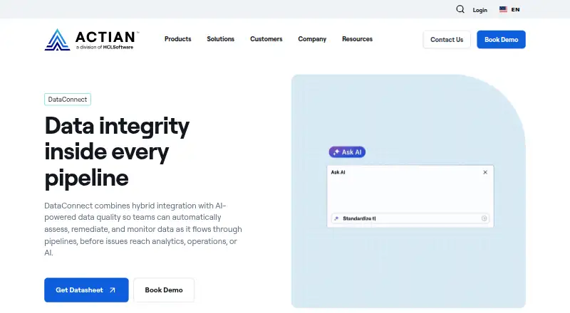 The Actian DataConnect homepage