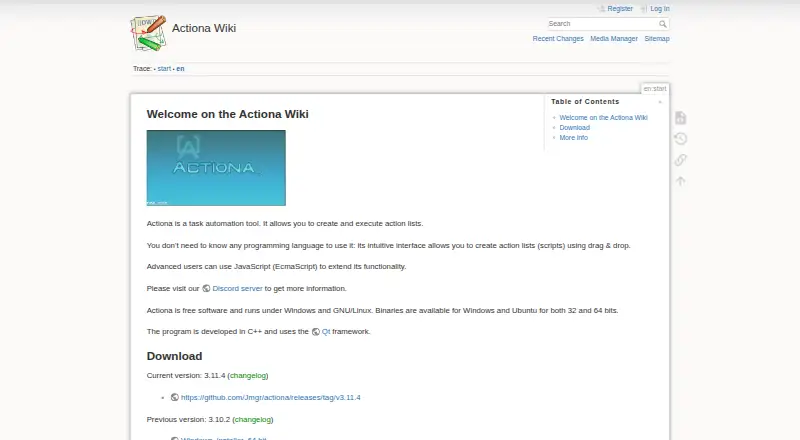The Actiona homepage