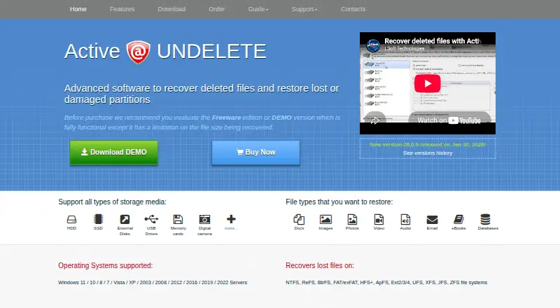 The Active@ UNDELETE homepage