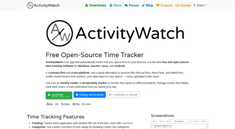 The ActivityWatch homepage