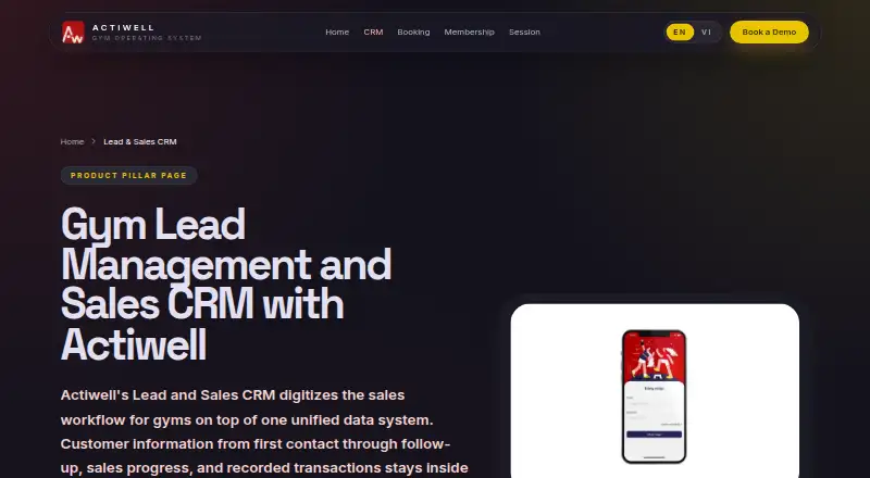 The Actiwell Lead and Sales CRM homepage