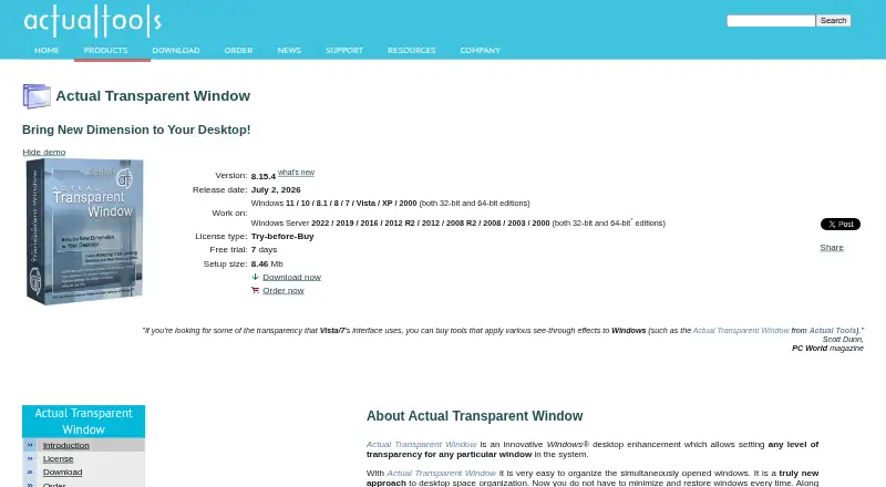 The Actual Transparent Window homepage