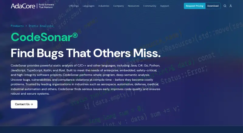 The CodeSonar homepage