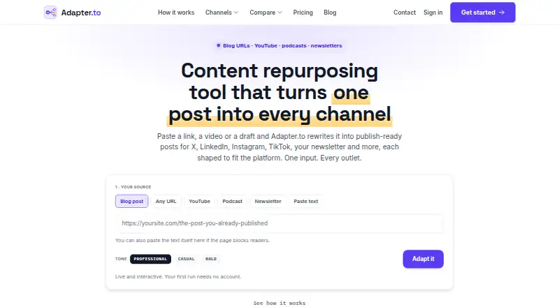 The Adapter.to homepage