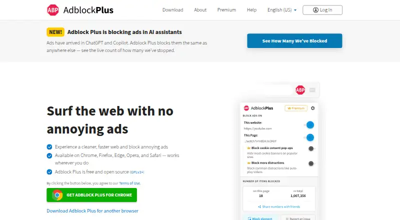 The Adblock Plus homepage