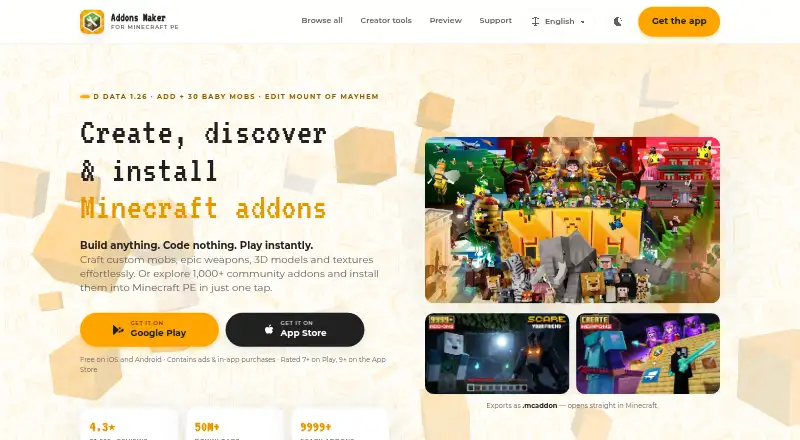 The Addons Maker for Minecraft PE homepage