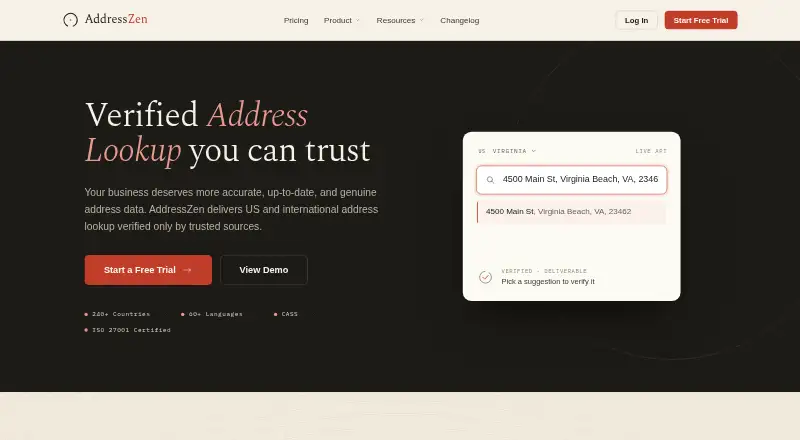 The AddressZen homepage