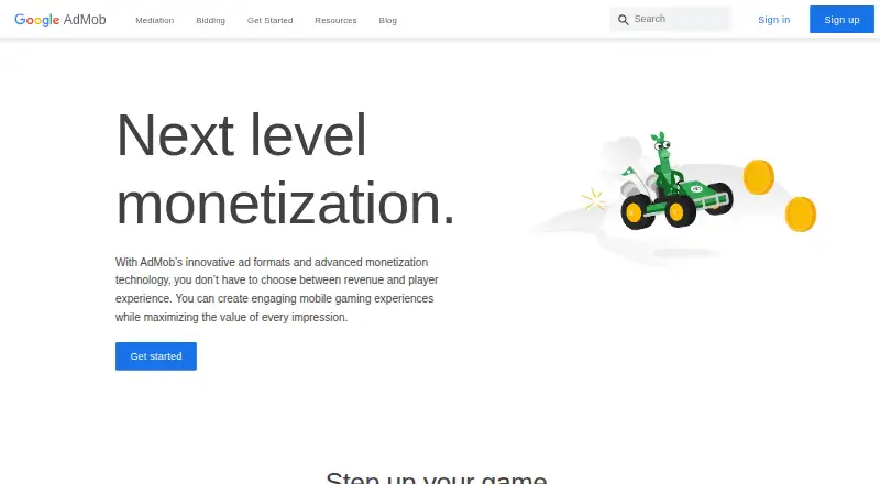 The Google AdMob homepage