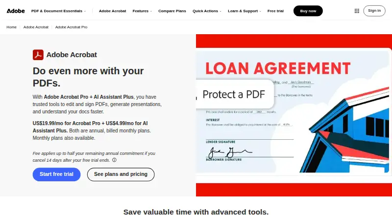 The Adobe Acrobat Pro homepage