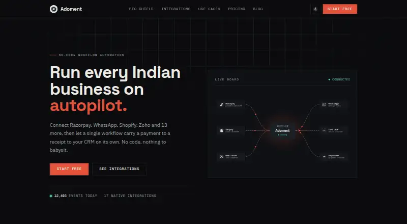 The Adoment homepage
