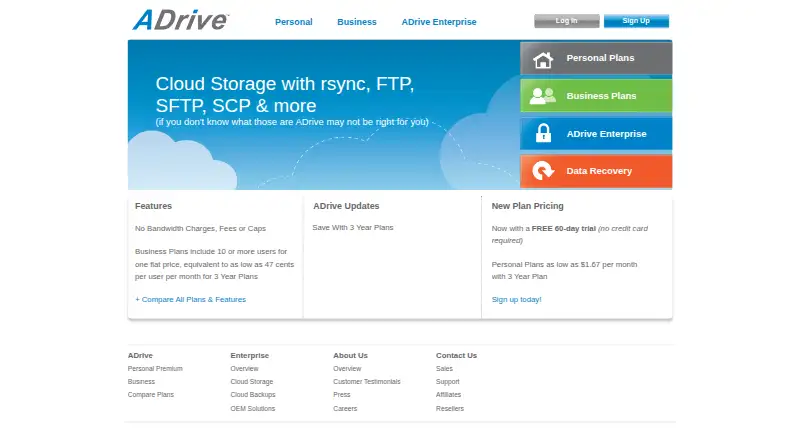 The ADrive homepage
