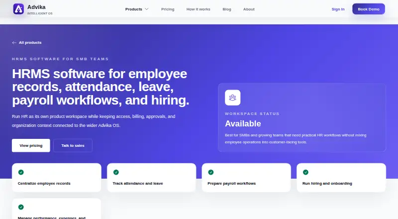The Advika HRMS homepage