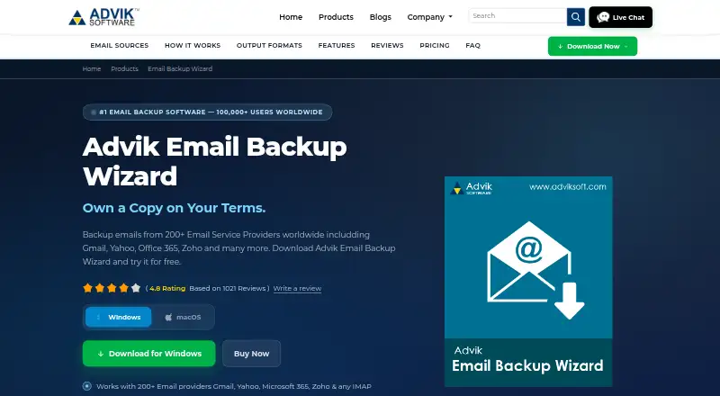 The Advik Email Backup Wizard homepage